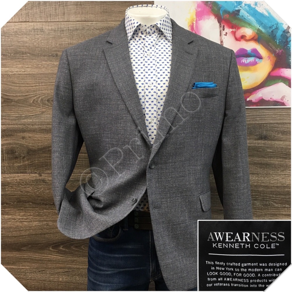 KENNETH COLE Mens Blazer Sport Coat Casual Jacket Size 48R Slim Fit Wool Suit